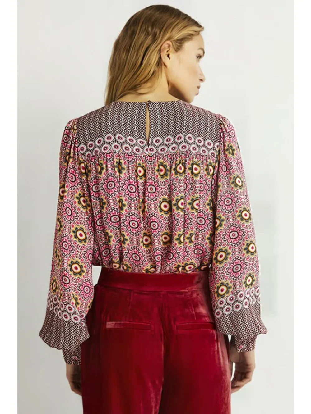 Boden Womens Yoke Detail Top Blouse UK 18 US 14 Pink Floral Boho T1098 PNK NWT